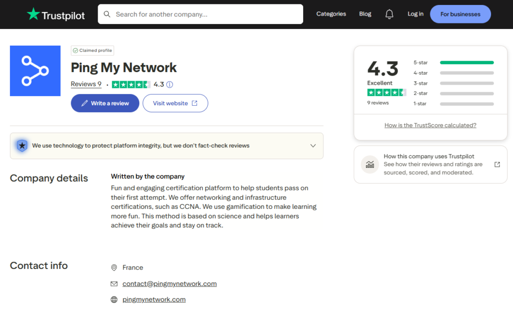 PingMyNetwork trsutpilot